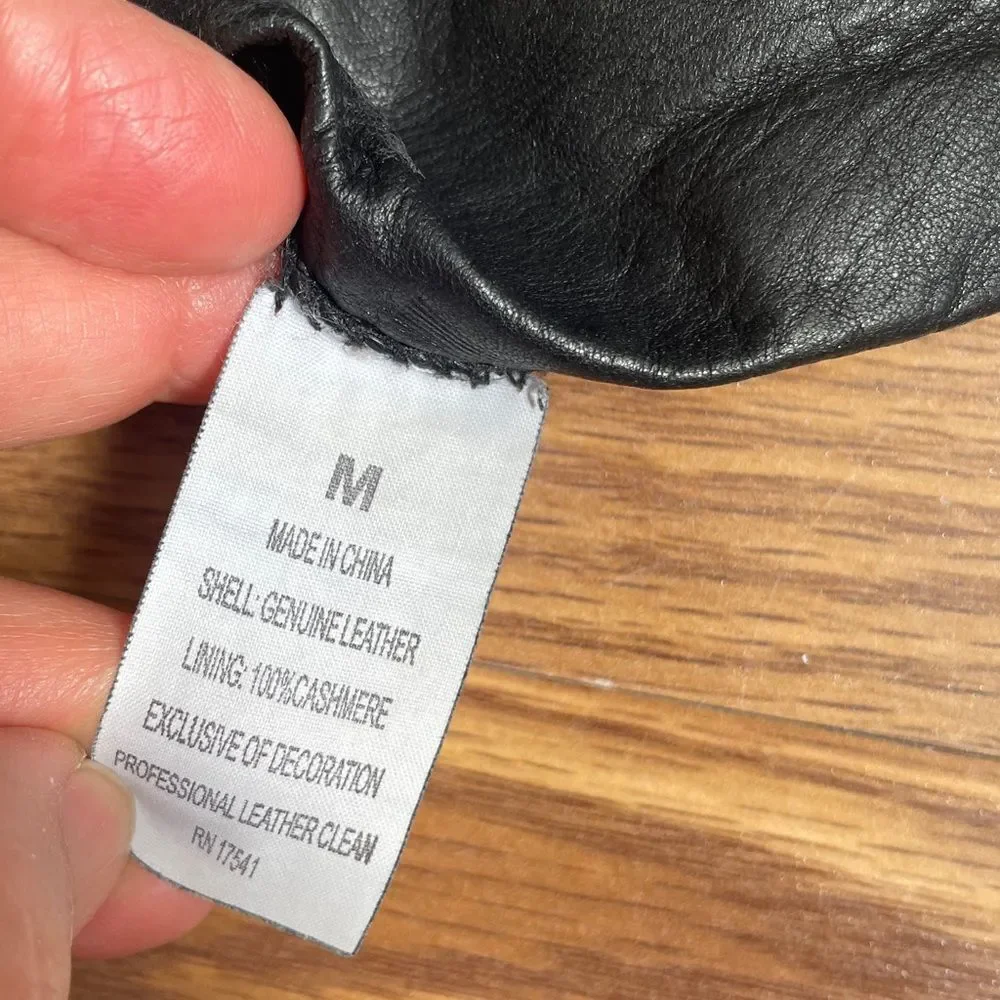 Touchpoint Black Leather Gloves With Cashmere Lined Size M